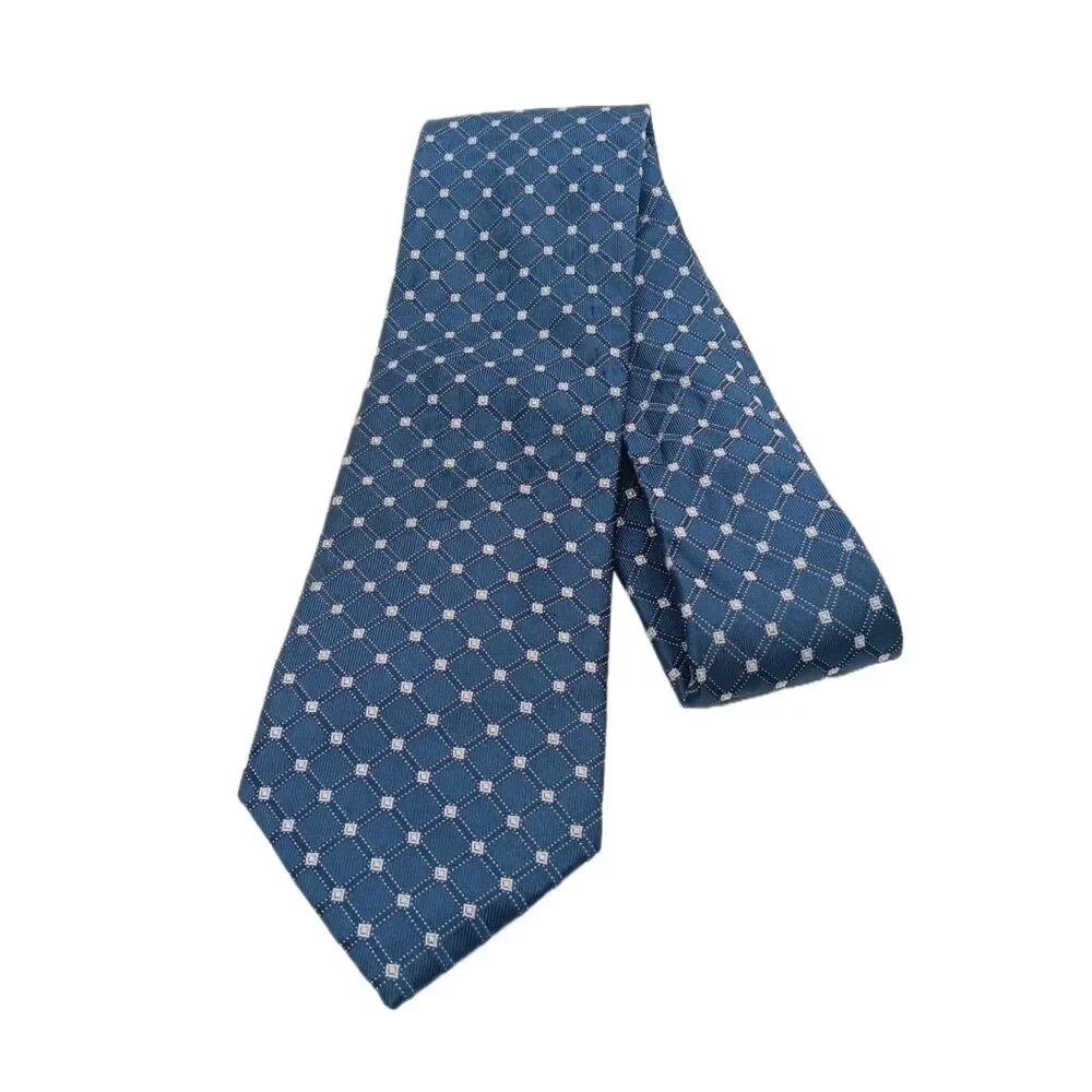Nautica Silk Tie Mens 60” Navy Blue Geometric Woven Classic Coastal Preppy New